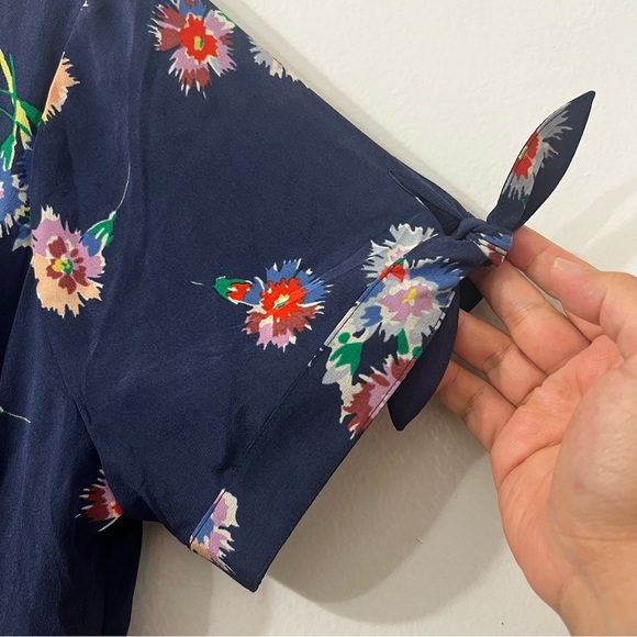 Madewell 12 Blue Floral 100% Silk Button Front Boho Cottagecore Retro Mini Dress - Picture 7 of 13